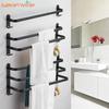 Towel Hanger Wall Mounted 30-50 CM Towel Rack Bathroom Aluminum Black Towel Bar Rail Matte Black Towel Holder with Sticker