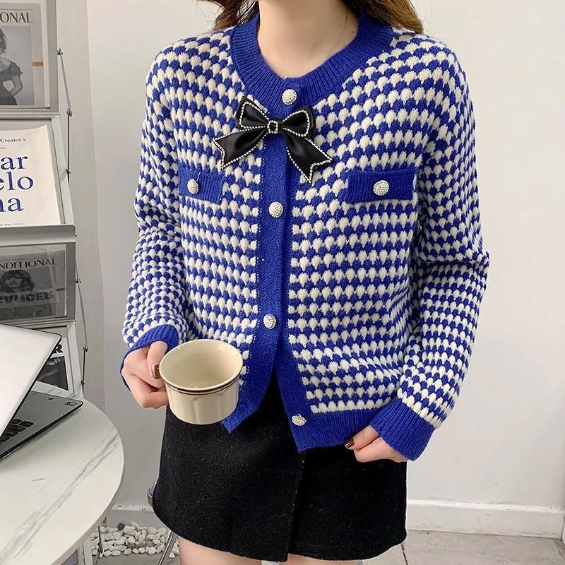 Women S Knit Cardigan Sweater Round Neck Bow Decor Casual Loose Fit Outerwear