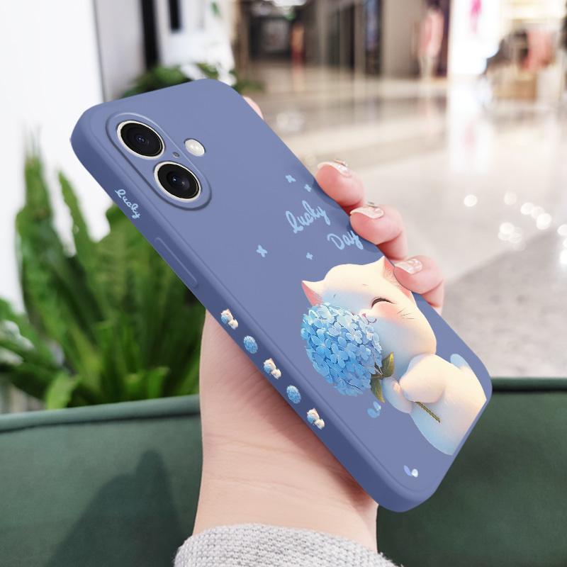 Синий Шелковый Чехол для Телефона с Кошкой Для iPhone 16 16e 15 14 13 12 11 X XR XS Plus Pro Max Mini Силиконовый Чехол
