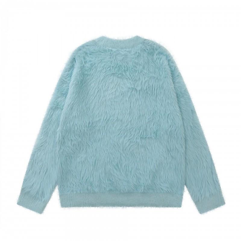 Vintage Cartoon Dog Print Fleece Knit Sweater Unisex Oversized Winter Warm Pullover Teens Streetwear