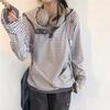 Striped Long Sleeved Casual Fashion Hooded Women's Clothing Y2k Top