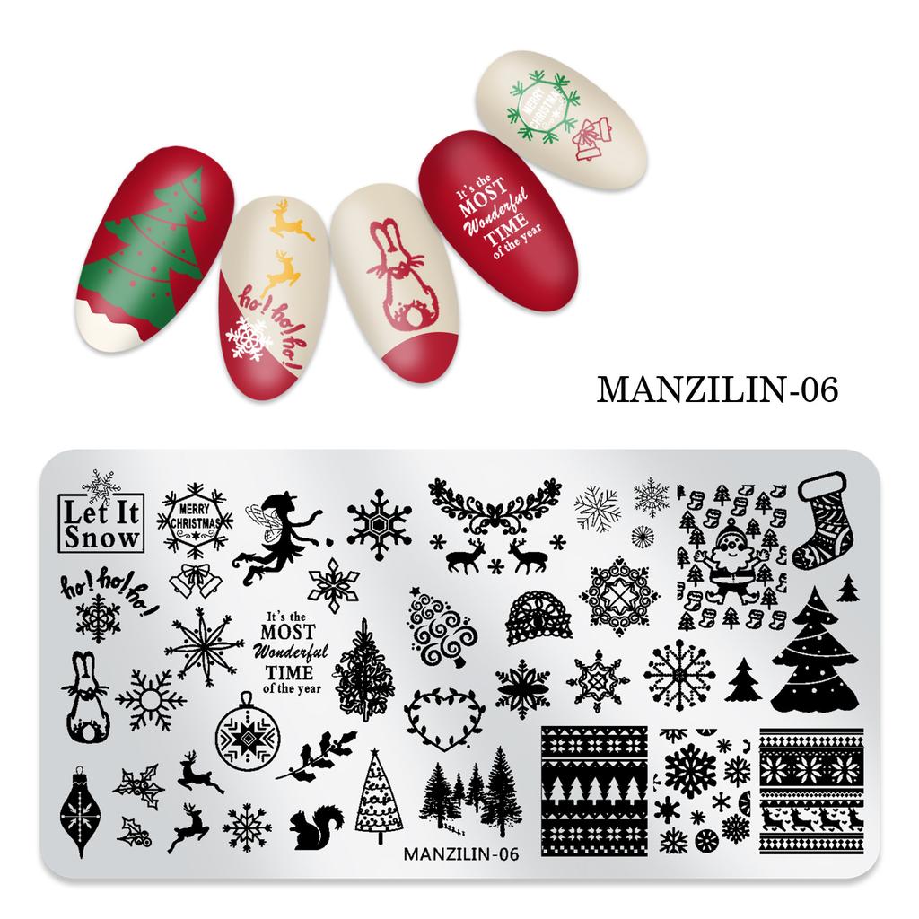 Прямоугольная пластина для ногтей «Рождественская снежинка», шаблон для печати, серия инструментов для печати на ногтях