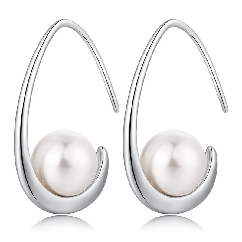 Xiaomi Huitan Unique Design Lady Drop Earrings Imitation Pearl Silver Color Elegant Metal Accessories Trendy Jewelry for Party Wedding