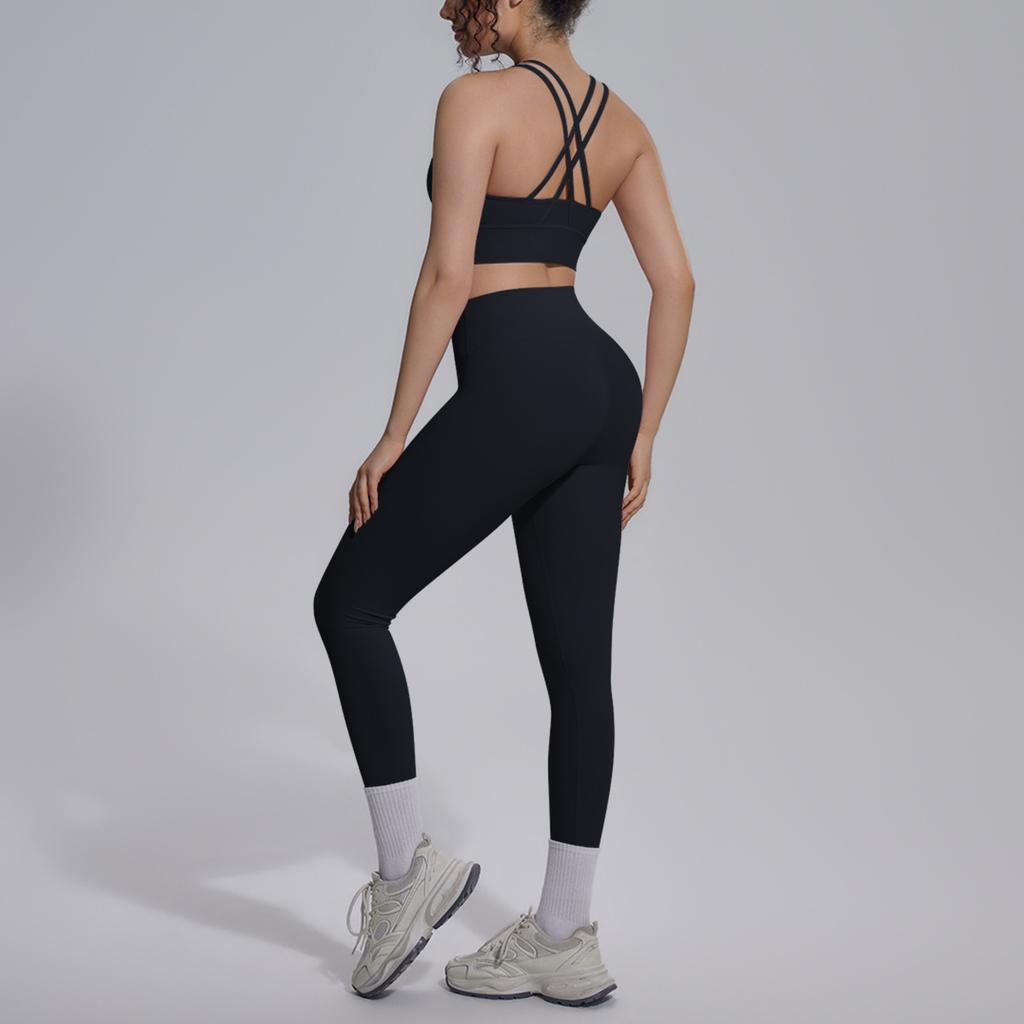 Double-sided nylon solid color cross beauty back tight nude sportswear set running fitness yoga suit set