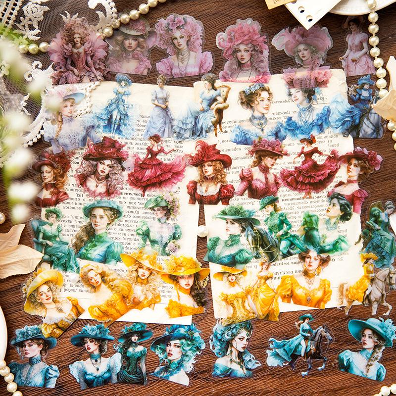 30Pcs Retro Elegant Princess Lady Stickers European Court Crinoline Journal Scrapbook DIY Decor Supplies