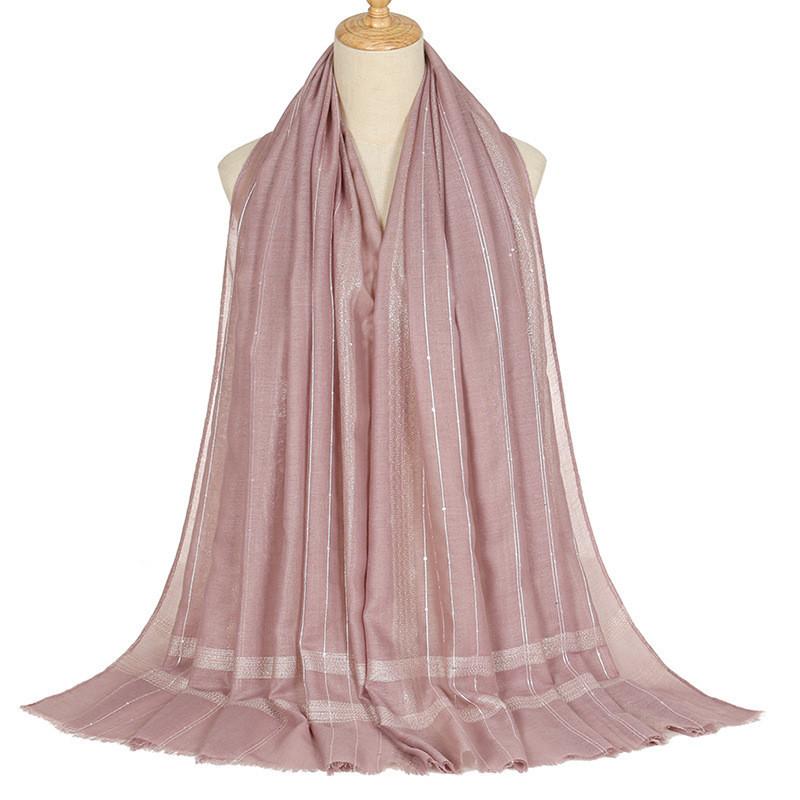 Однотонный люрекс серебристый блеск пайетки бахрома вискозный платок шаль женский мягкий тонкий хиджаб и обертывания буфанда мусульманский шаль 180*80см