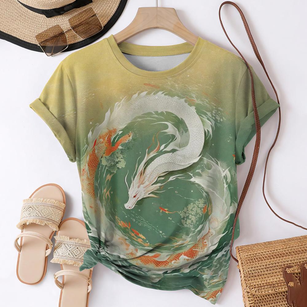 Футболки с 3D-принтом «Рыба кои» для женщин, уличная одежда, повседневная мода, Harajuku Y2k, футболка с коротким рукавом, футболки с круглым вырезом, топы, одежда