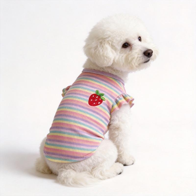 New Rainbow Striped Pet Dog Cat Summer Ins Thin Clothes Bubble Sleeve Vest Princess Style Skirt