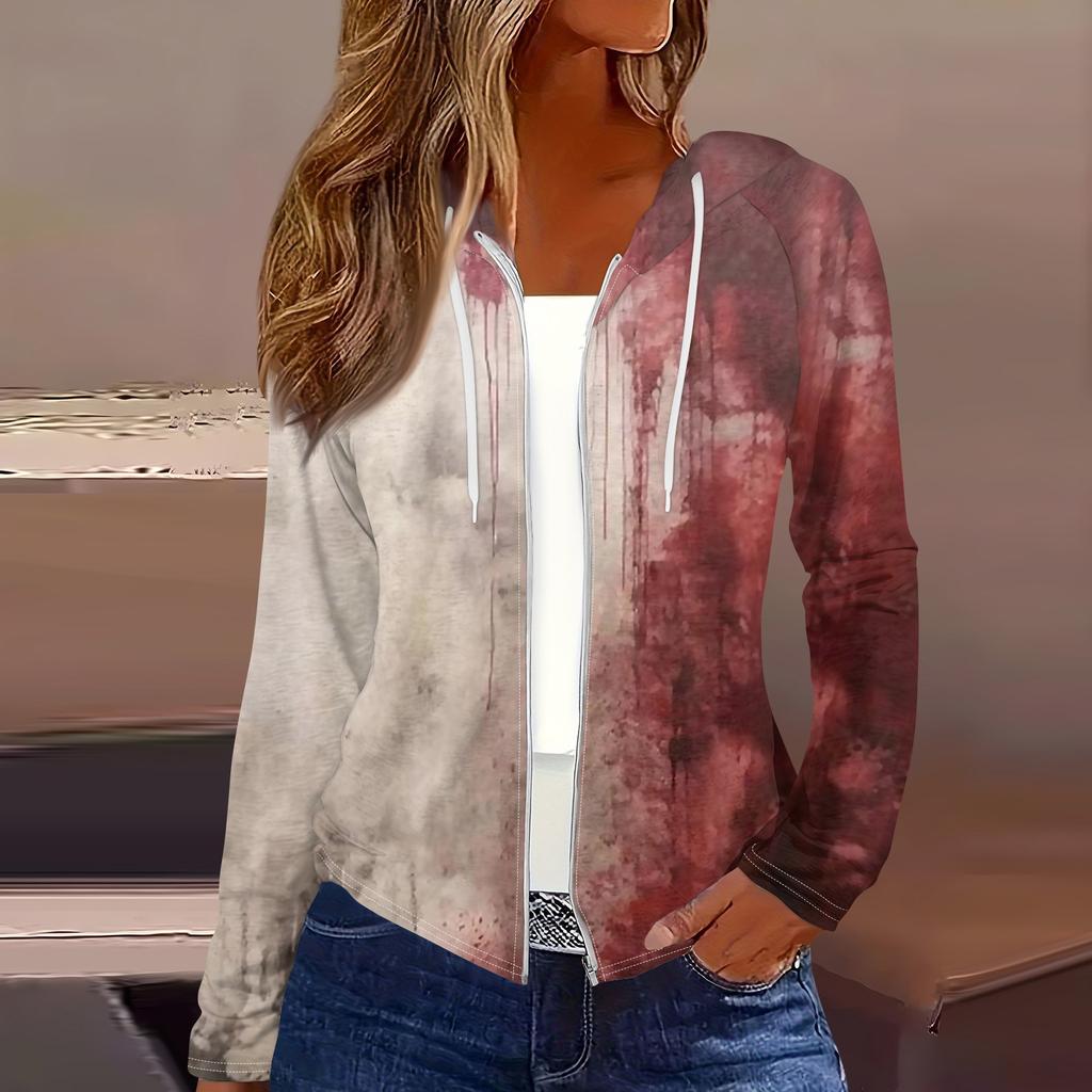 Women's Fashion Casual Zip Up Hooded Halloween Print Long Sleeve Sweatshirts Coat