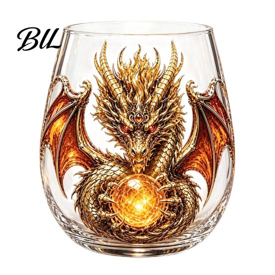 Decorative Glass for Party Dragon Pattern Water Cup, Lead-free Drinking Glass, Mythical Creature Themed Gift Fantasy Fans Home Office Drinkware
