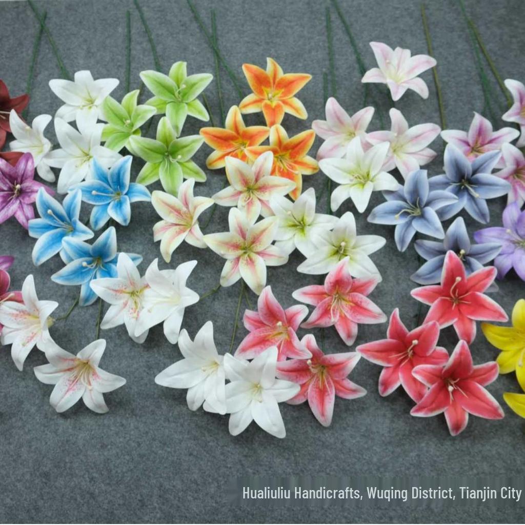 Triple-Head Silk Lily Bouquet for Wedding and Home Décor