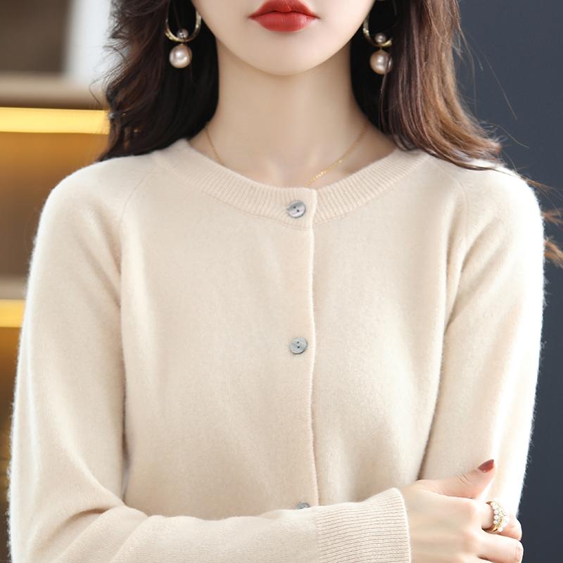 Женский кашемировый кардиган Qinghe Cashmere 30% кашемира 70% шерсти Осенне-зимний утолщенный кашемировый кардиган Мягкий и теплый