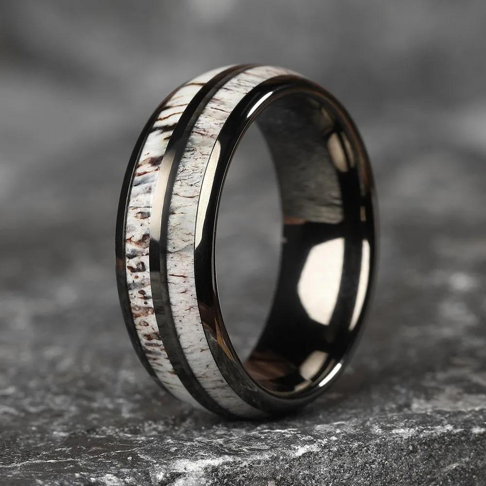 Trendy 8mm Black Tungsten Wedding Stainless Steel Rings For Men Inlay Colorful Abalone Shell Ring Men Wedding Band Jewelry