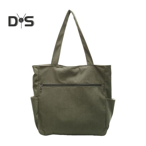 Женская вельветовая сумка-тоут, большая сумка на плечо, однотонная повседневная сумка-тоут с молнией и карманами для путешествий, занятий в спортзале, отпуска