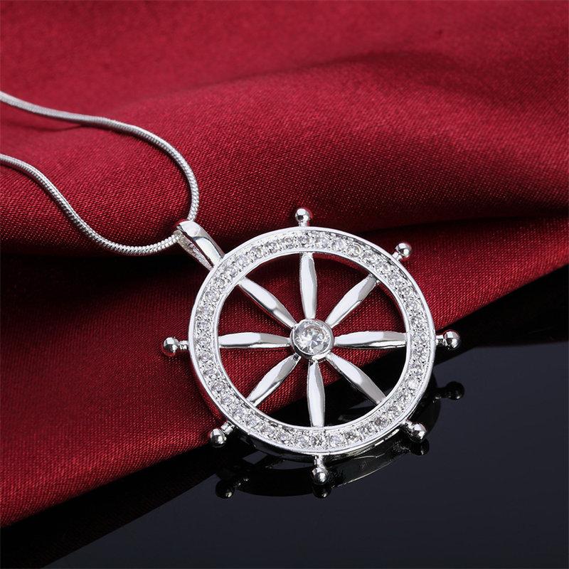 18-24 Inches Fine 925 Sterling Silver 40MM Rudder Zircon Women Men Necklace For Fashion Gift Party Wedding Charm Jewelry