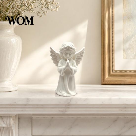 Praying Angel 3D Print Sculpture Printed Statue, Elegant Matte White Cherub Figurine with Detailed Waterproof Anti-fade Figure Wings, Durable
