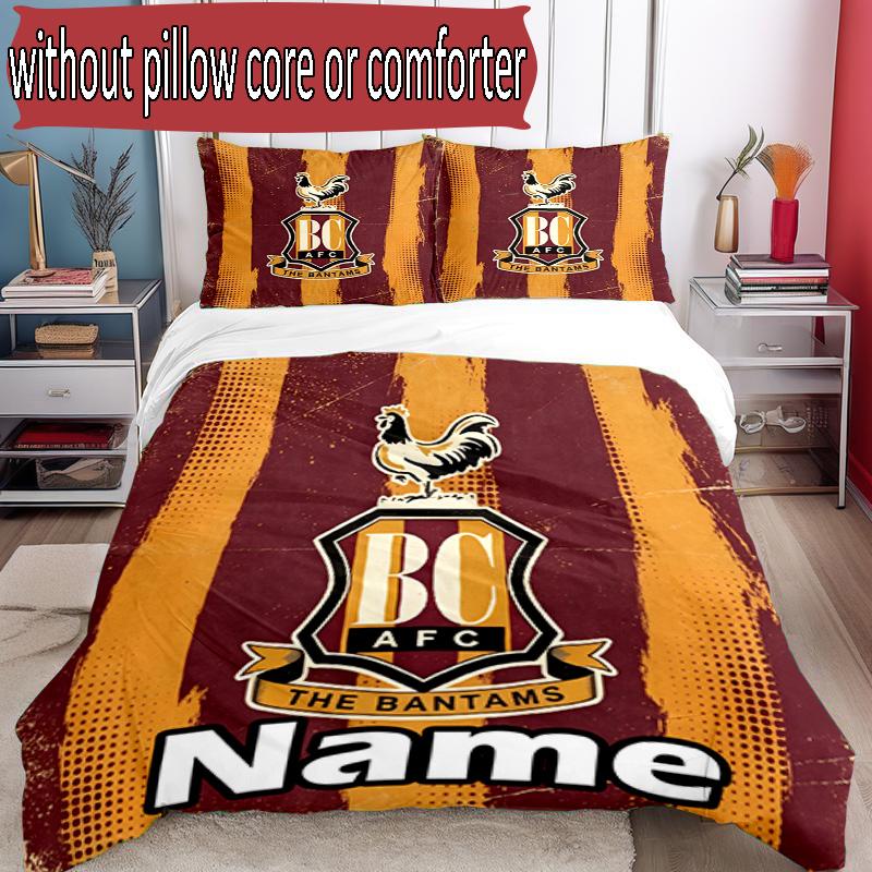 3pcs Duvet Cover Set (1*Duvet Cover + 2*Pillowcase, Without Core), Custom Name Bradford City AFC Pattern Bedding Set, Home Bedroom Decor Gift