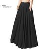 Женская макси-юбка с высокой талией, однотонная юбка трапециевидной формы с карманами, свободная плиссированная длинная юбка, повседневная одежда для отдыха