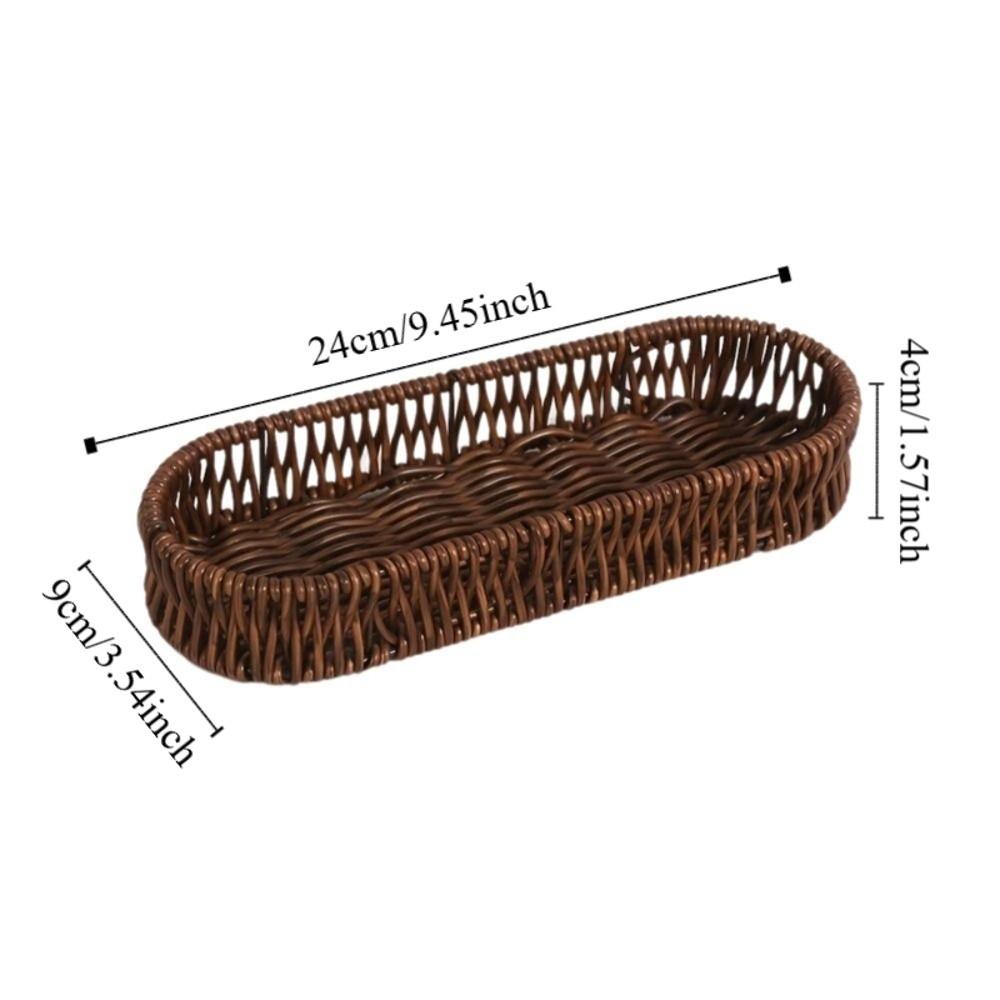 Oval Shape Tableware Storage Basket Retro Plastic Faux Wicker Tray Decorative Minimalist Desk Shelf Baskets Dining Room