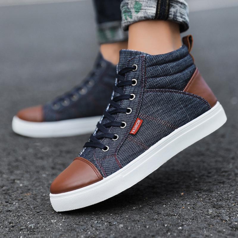 2024 Classic Korean Denim High-Top Men's Trendy Sneakers - Large Size Canvas Casual Shoes
