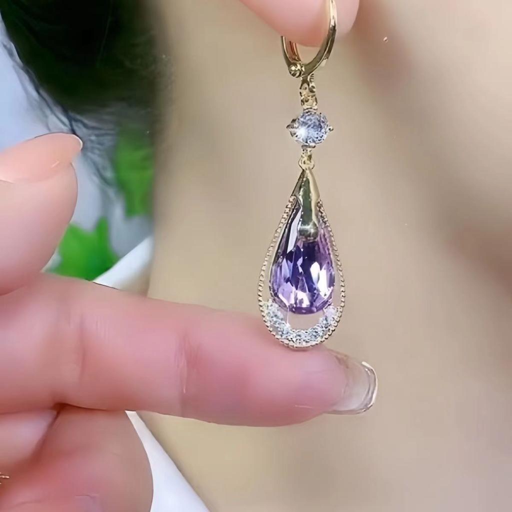 Purple Water Drops Earring Buckle Earrings for Women Simple Fashion Design Earrings