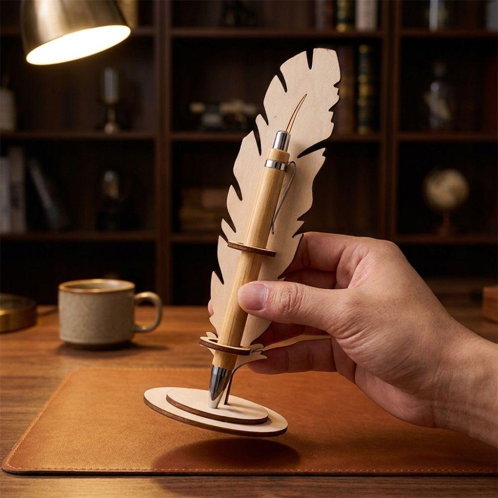 Creative Retro Wooden Quill Pen Holder Funny Unique Gifts Calligraphy Stand Handmade School Stationery Household