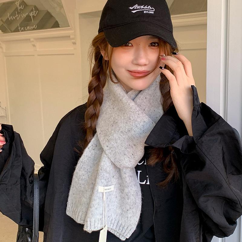 Chocolate Colored Korean Style Autumn and Winter Versatile Single Color Warm Wool Knitted Wool Scarf and Scarf As A Gift for Female Students