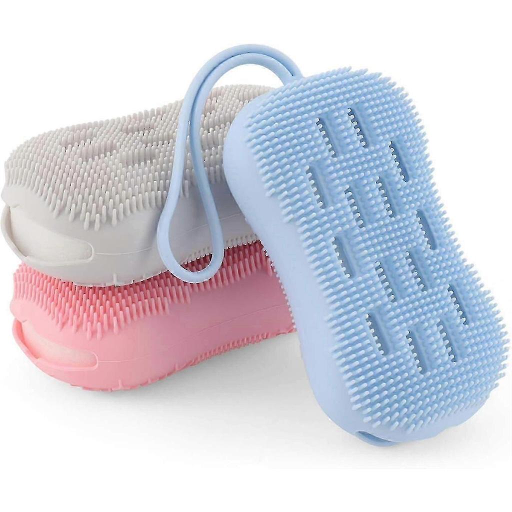3 Pack Double Sided Silicone Body Scrubber Bath Brush for Deep Cleansing, Exfoliating, Super Soft Si