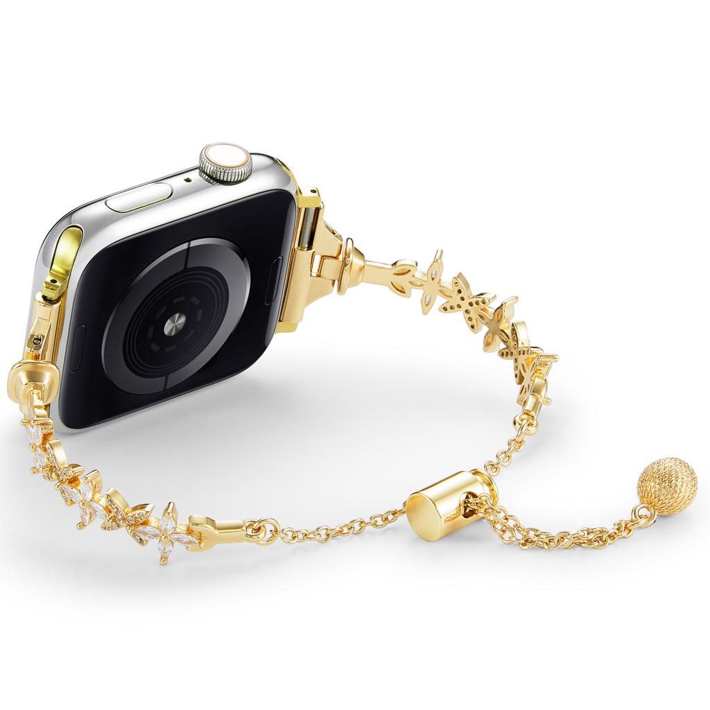 For Apple Watch 10 46mm/Ultra 2/Ultra 49mm/9 8 7 45mm/SE (2023) SE (2022) SE 6 5 4 44mm/3 2 1 42mm Four-Leaf Clover Copper Watch Strap