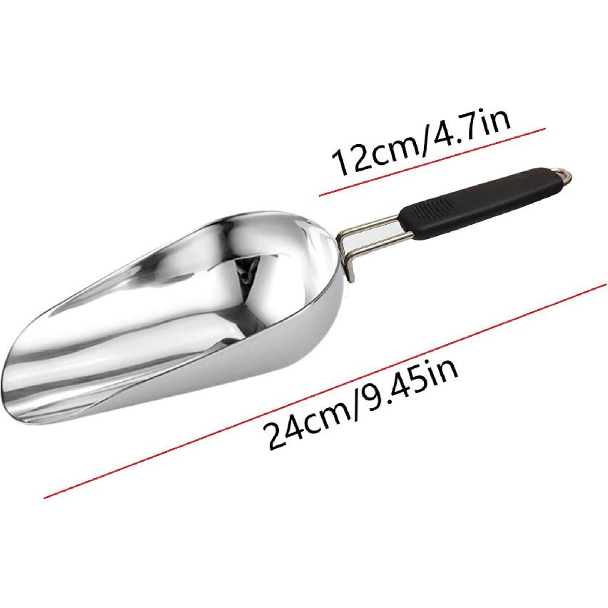 Stainless Steel 6 Ounce Ice Scoop With Good Grip Handle - Kitchen, Freezer, Dog Food, Popcorn Scoop - Dishwasher Safe