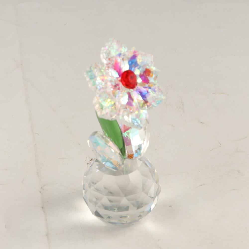 Round Base Crystal Flower Figurine Handmade Glass Flower Statue Crystal Sunflower Collectible Wife