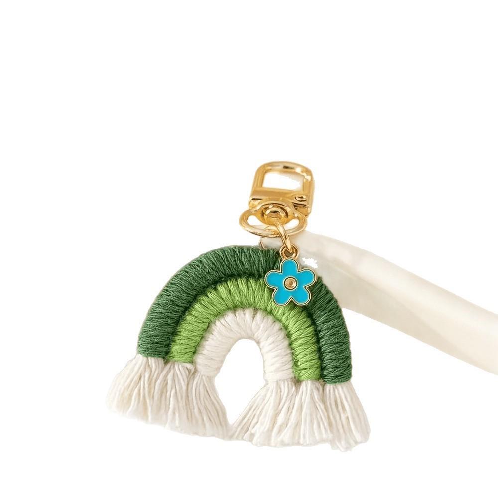 Hand-Woven Rainbow Keychain Pendant