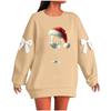Ladies' Christmas Printed Bow Round Neck Long Sleeved Loose Pullover Sweater Sweatshirt Top