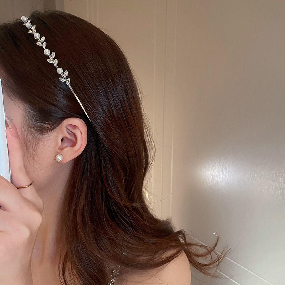 Headwear Tiara Baroque Korean Style Headwear Rhinestone Hair Band Leaf Headband Girl Thin Hair Hoop