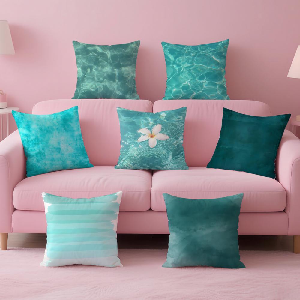 Blue Green Ocean Print Pattern Cushion Cover Pillow Case Soft Skin Friendly Fabric Concealed Zipper