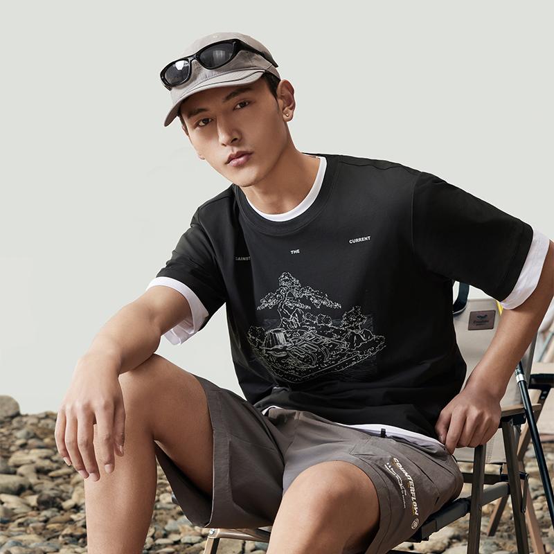 Li Ning CF Круглый вырез свитер с буквенным принтом Узор короткий рукав футболка мужские футболки черный ATSU595-2