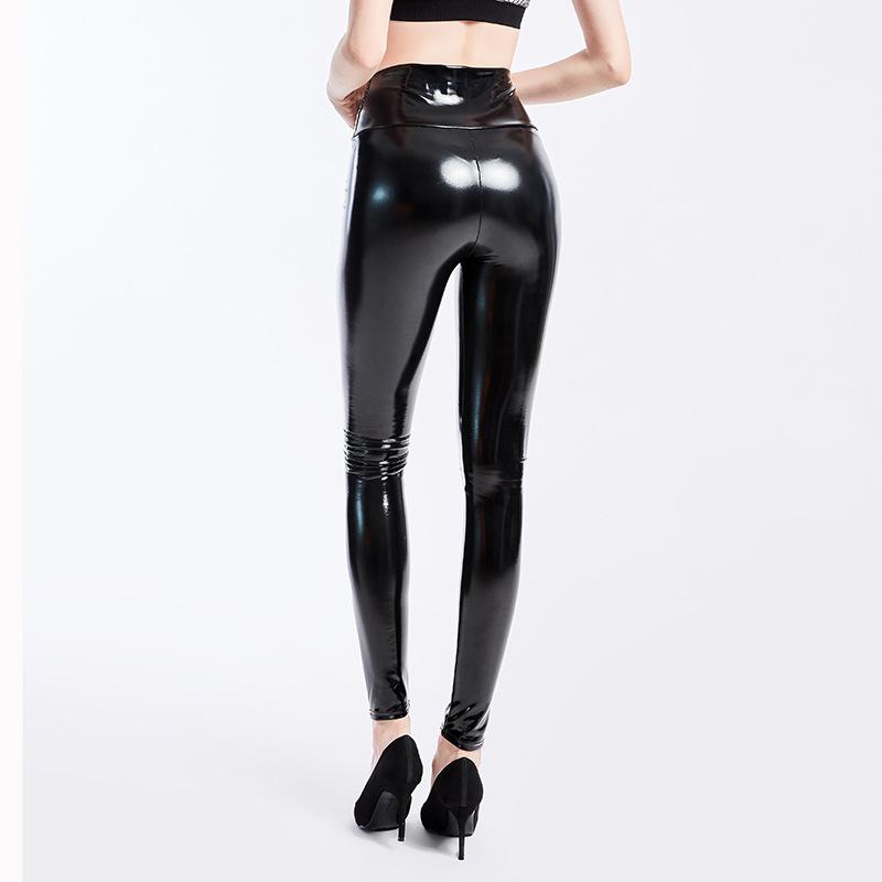 SCIONE High Waist Leggings Sexy High Waist Latex Bright Leather Plus Size Women's Trousers