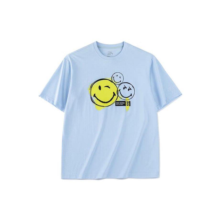Anta Футболка X SmileyWorld Joint Series с принтом букв и смайлом, круглым вырезом и короткими рукавами, топы унисекс, облачно-синяя 152328142-3