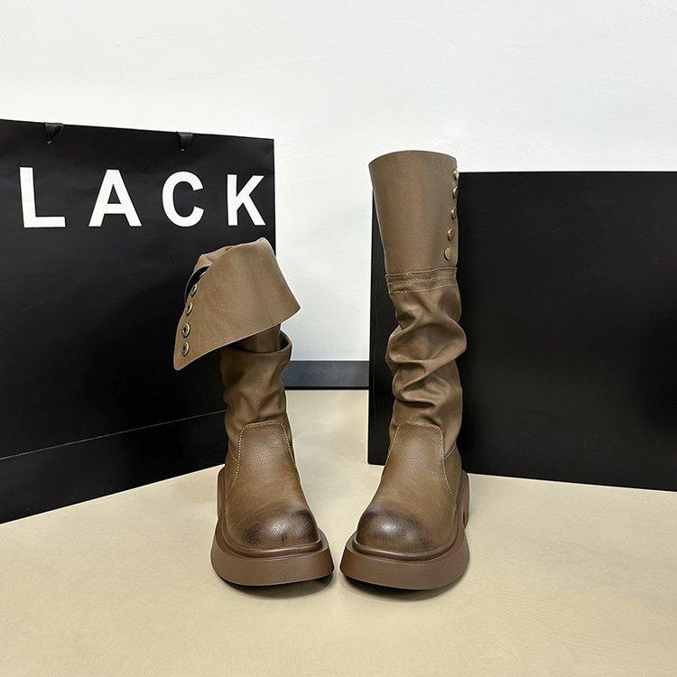 Сапоги до колена женские модные женские сапоги на пуговицах с низким каблуком рыцарские сапоги новые осенне-зимние женские длинные сапоги Zapatos De Mujer