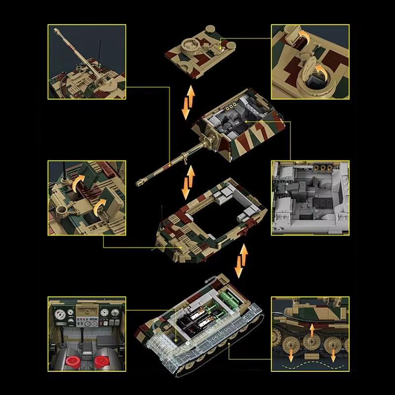 Ferdinand Elephant Style Heavy Tank Destroyer Model Toy 1750pcs NO.97023 Educational Building Blocks Historical Military Vehicle