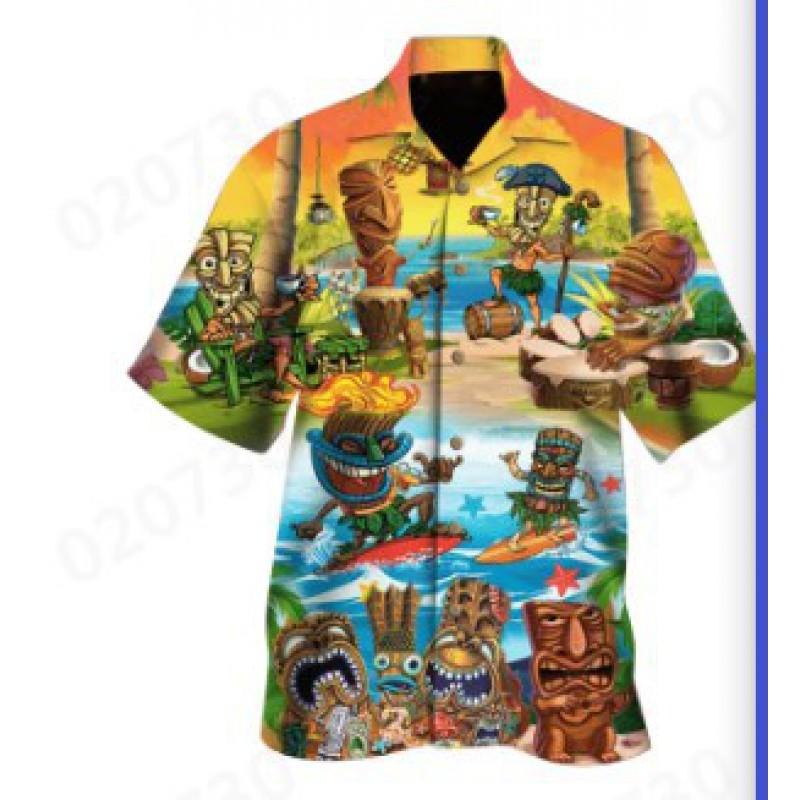 2026 Mens Loose Breathable 3D Print Hawaiian Short Sleeve Shirt Fashion Collared Casual Top