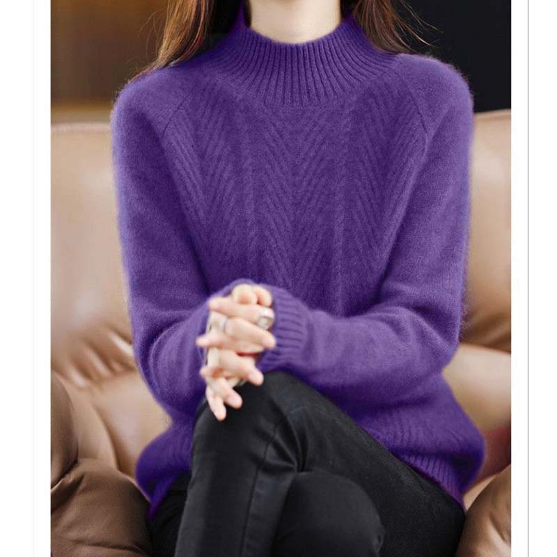 Женский утолщенный трикотажный свитер с полувысоким воротом на осень и зиму, свободный пуловер, нижняя часть рубашки