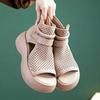 Fashion New Women's Hollow Breathable Hole Shoes Thick Sole Leather Fish Mouth Hook Loop Retro Comfortable Wedge Sandal Plus Size 43