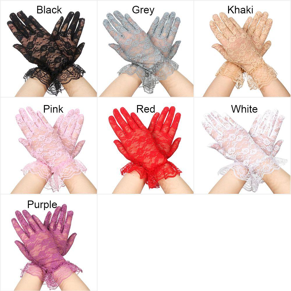 UV Protection Mittens Lace Gloves White Bride Gloves Rose Flower Pattern Party Dressy Gloves
