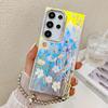 Для Samsung Galaxy S24 Ultra чехол TPU+PC цветочный узор лазерная текстура чехол для телефона с браслетом из бисера