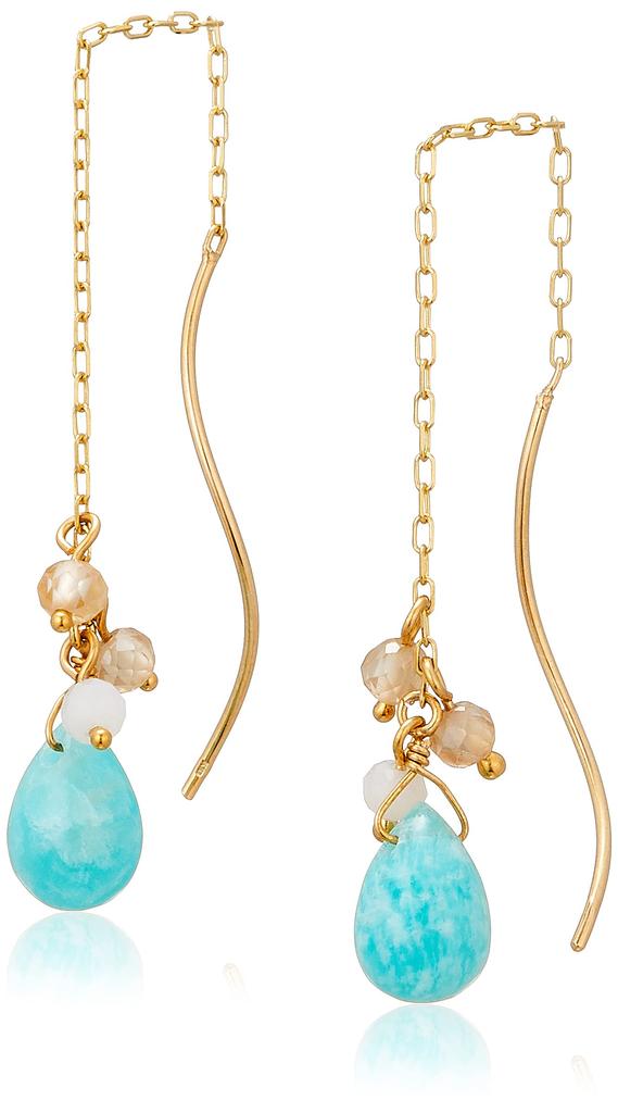 [Official] ESTELLE Women's American Earrings In 10K Yellow Gold with Amazonite, 0222-8361-0019-0000