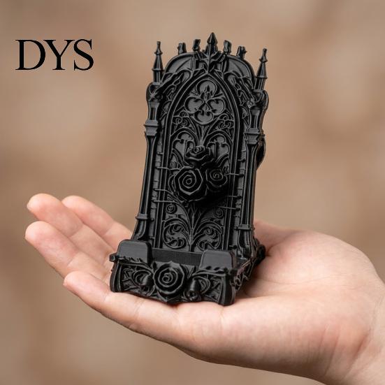 Матовый Черный Рельефный Арт-Орнамент 3D-Печатный Готический Розарий Подставка для Телефона, Винтажная Церковная Резьба Настольная Устойчивая Треугольная Подставка-Держатель для Планшета, Темный