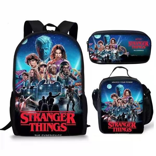 Школьная сумка, Пенал, Сумка для еды Stranger Things, Карта Z, Трехсекционный рюкзак большой емкости, Цветной