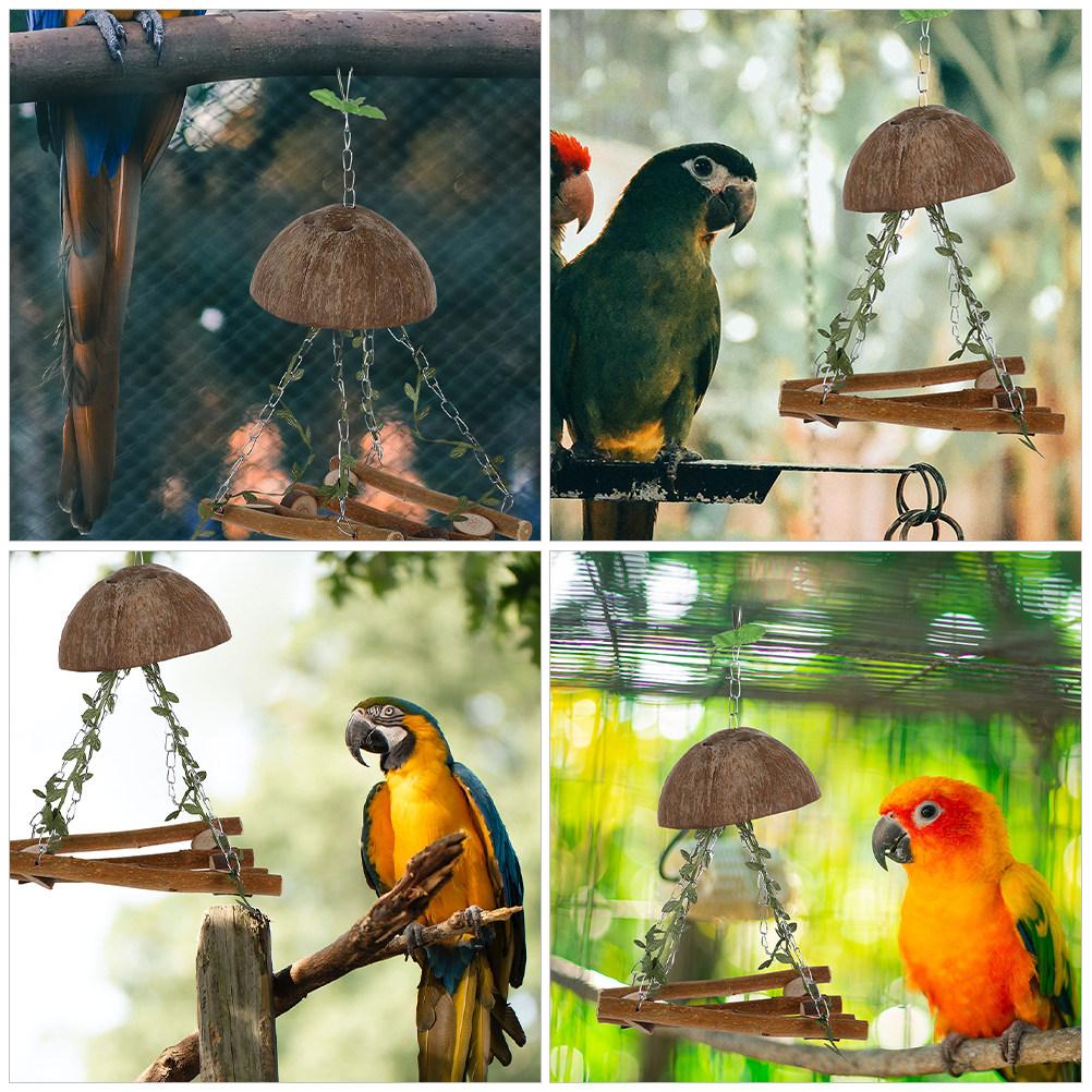 Bird Parrot Swing Natural Wooden Chewing Hanging Perch Standing Cage Accessory Parakeet Swing Hammock Parrot Hammock