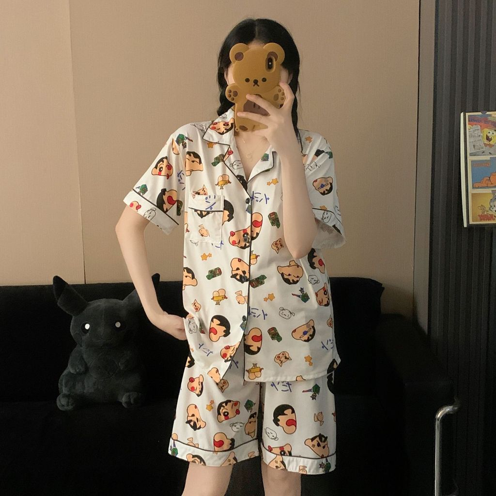 Cartoon Summer Sleepwear Set For Men And Women With Milk Silk Fabric Breathable Lounge Wear